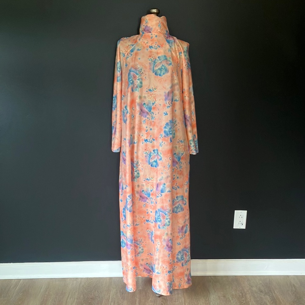 Vintage 1970s Kimberly Pastel-Colored Watercolor Floral Print Maxi Dress